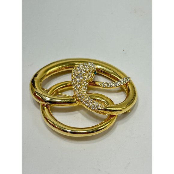 Butler & Wilson Snake Brooch Gold Tone & Rhinestones Pave Designer Signed Pin - Picture 5 of 9